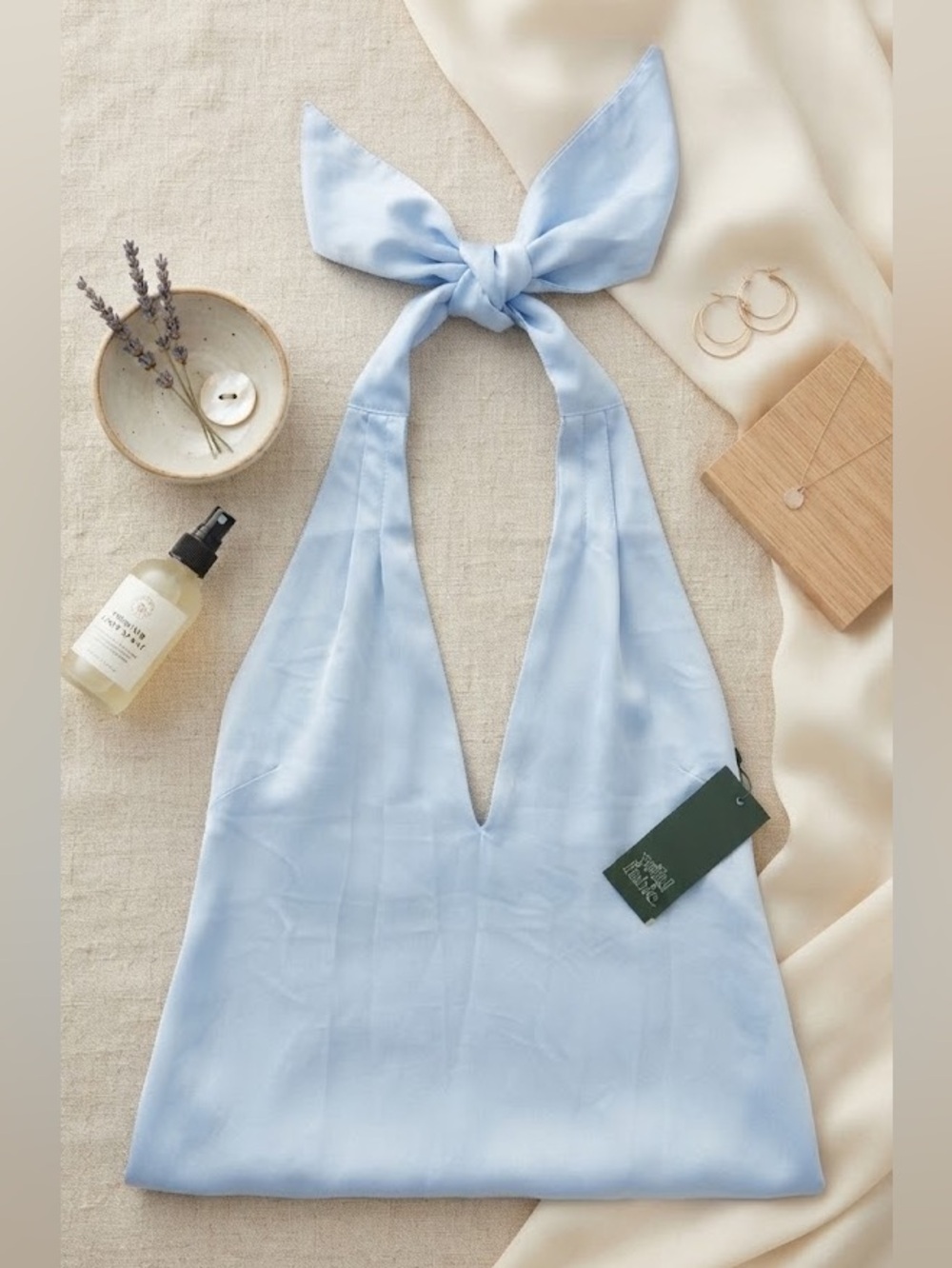 Wild Fable Light Blue Satin Halter Neck Mini Dress Women's XS Party NWT - Picture 3 of 6